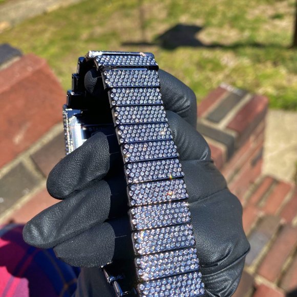 Full Iced Gold PT/ White Gold PT Hip Hop Rectangle Luxury Stylish Quartz Watch - Picture 13 of 16